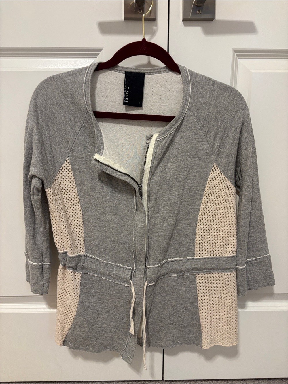 Anthropologie Gray and Cream Lightweight Zip Front Jacket
